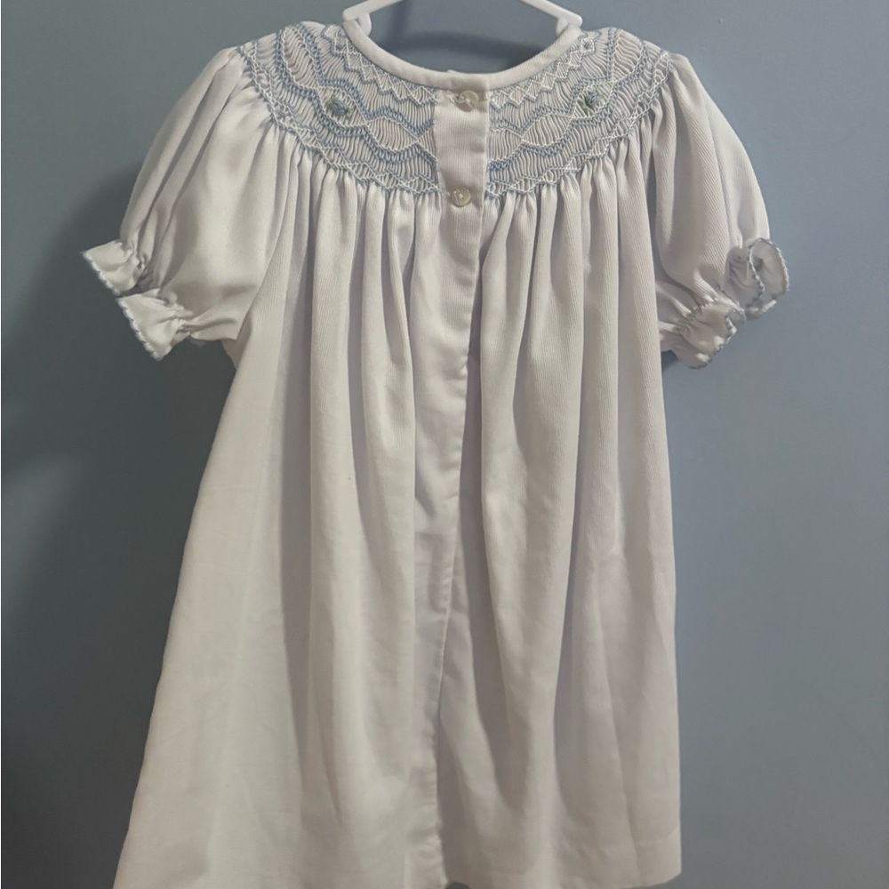 Elegant Cream/pale blue smocked kids Dress - Picture 6 of 6